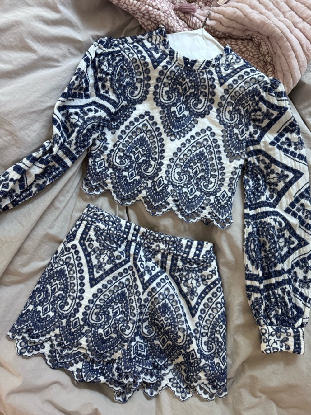 MINKPINK White Eyelet Dress with Navy Embroidery